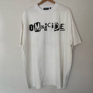 Omnicide crew neck t shirt white black lettering